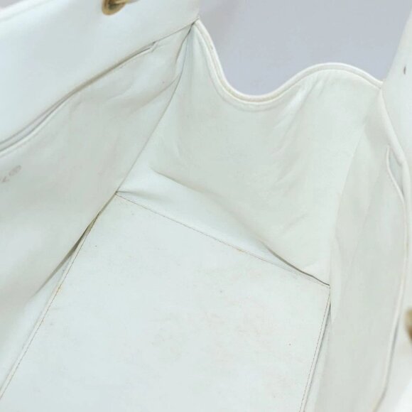 CHANEL COCO Mark Chain Hand Bag Grained Calf Skin White Gold CC Auth gh687 - Picture 12 of 16